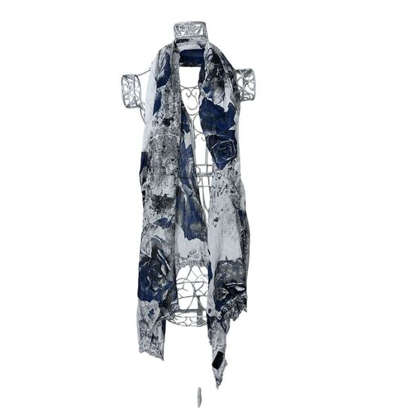 Nice LARGE Scarf Women's Scarf Wrap Shawl BLUE AND WHITE FLORAL Wrap Shawl Scarf - Picture 1 of 8